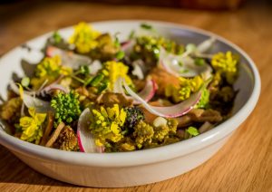 Assorted Brassicas with Yuzu, pickled Radish, and wild Mushrooms at Al's Place in San Francisco, Calif., is seen on Thursday, April 2nd, 2015.
