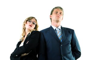 Two arrogant business people (man / woman)