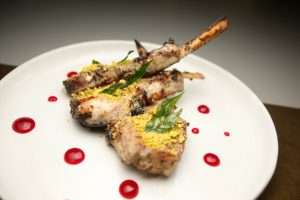Lamb chops are photographed at August 1 Five on Wednesday, Dec. 21, 2016, in San Francisco, Calif. The dish consists of lamb chops, cashew paste, yogurt, cheese, mace, and cardamom. (Aric Crabb/Bay Area News Group)
